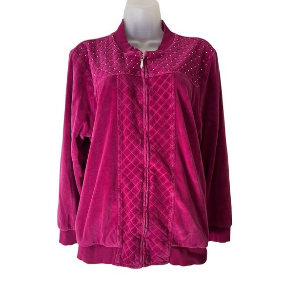 Alfred Dunner Family Jewels Petite Embellished Quilted Jacket Fushia Size 14P - Picture 1 of 8
